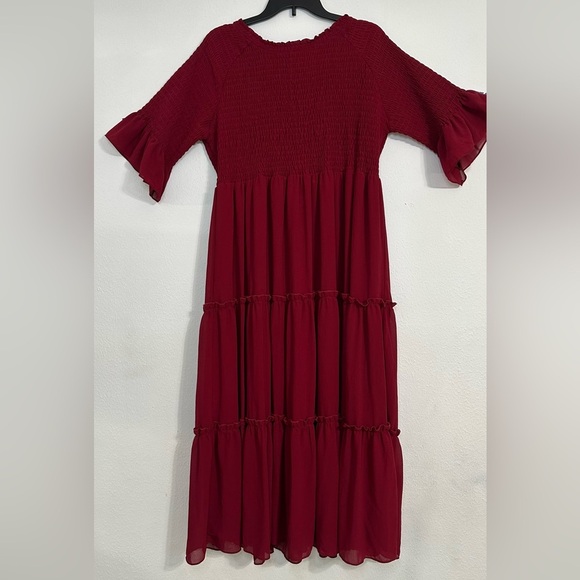 JessaKae Red Ruffled Midi Dress with Flutter Sleeves 100% Polyester - Picture 6 of 13